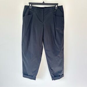 Theory Black Cropped Cotton Dress Pant Trouser Slack Relaxed Fit